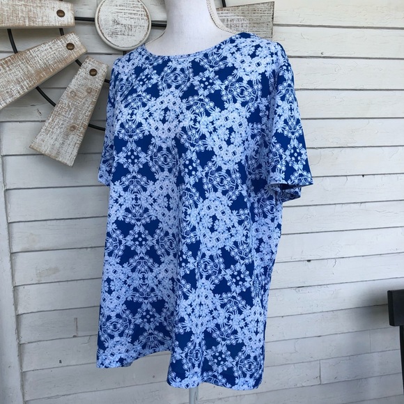 Worthington Tops - New! Georgette Blouse White Printed Lace Doily on Blue